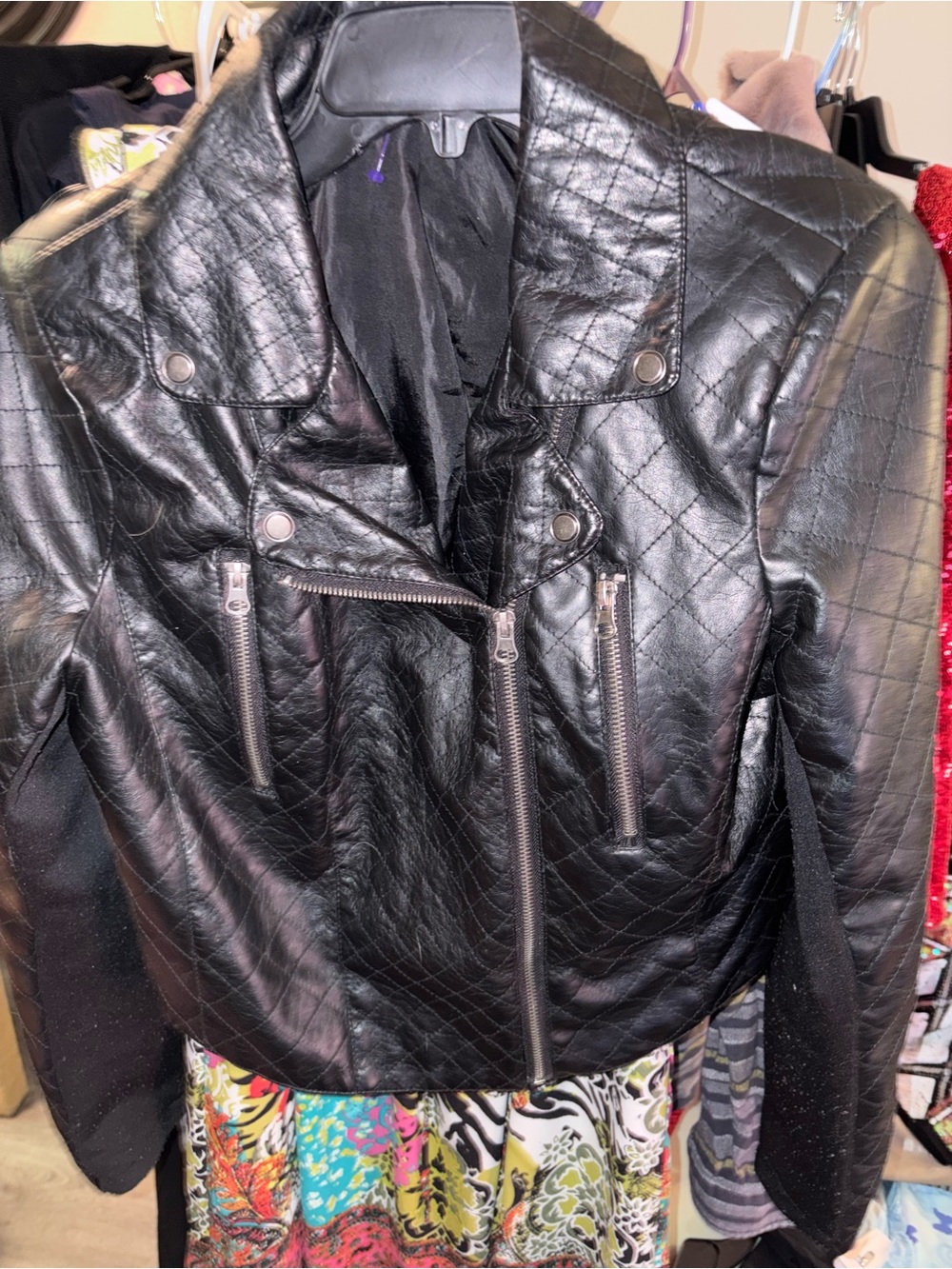 Black Quilted Faux Leather is Moto Jacket - Women